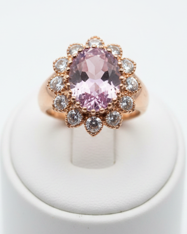 Vintage Pink Ice Cubic Zirconia Floral Ring