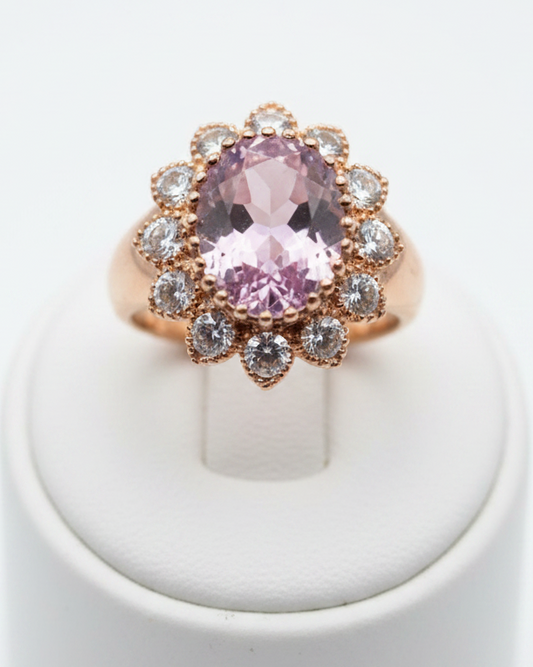 Vintage Pink Ice Cubic Zirconia Floral Ring