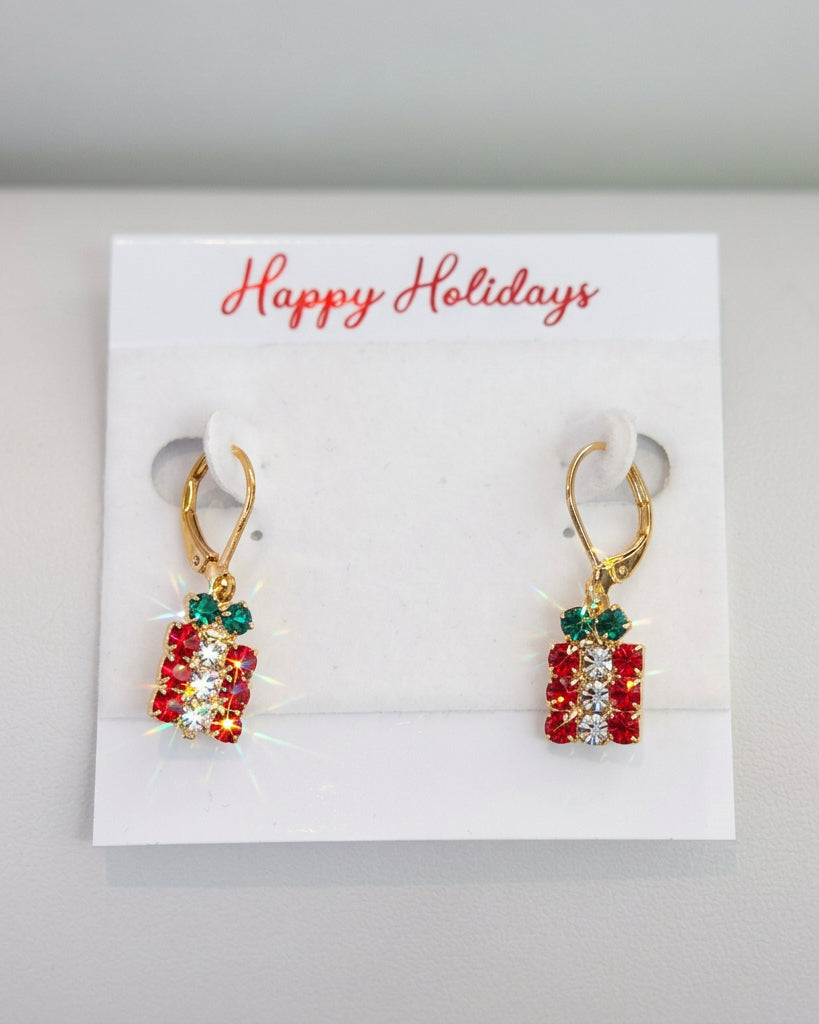 All Wrapped Up Rhinestone Present Huggie Earrings