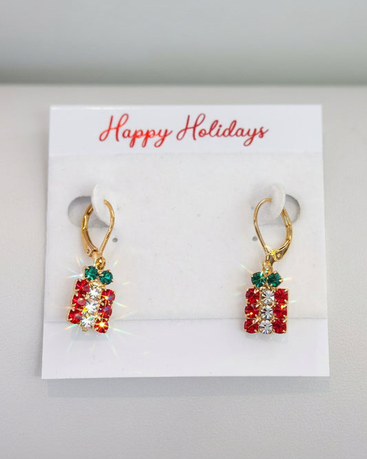 All Wrapped Up Rhinestone Present Huggie Earrings