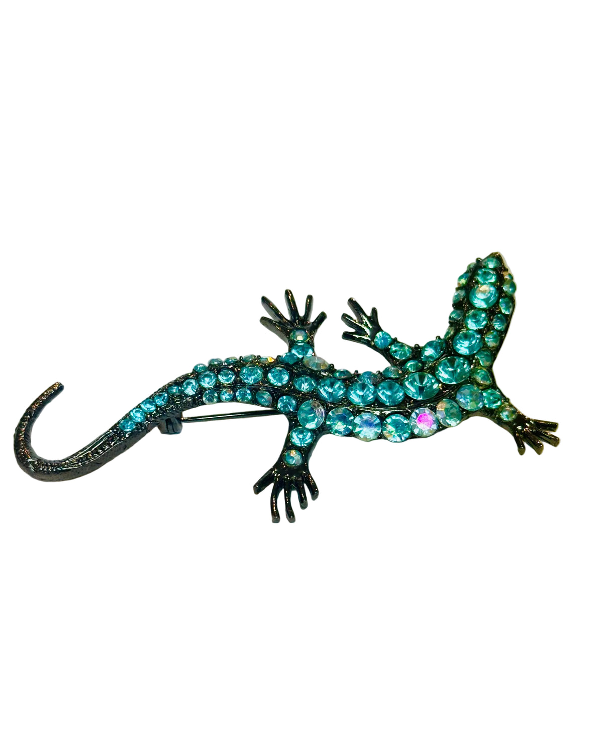 Aqua Mystic: Rhinestone Lizard Brooch