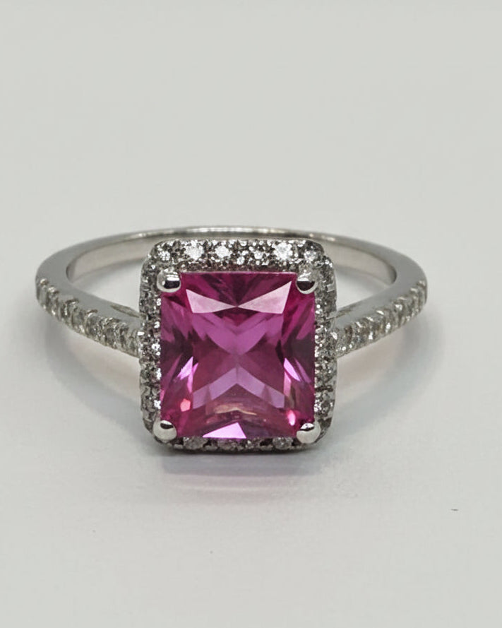 Electric Fuchsia CZ Princess Halo Ring
