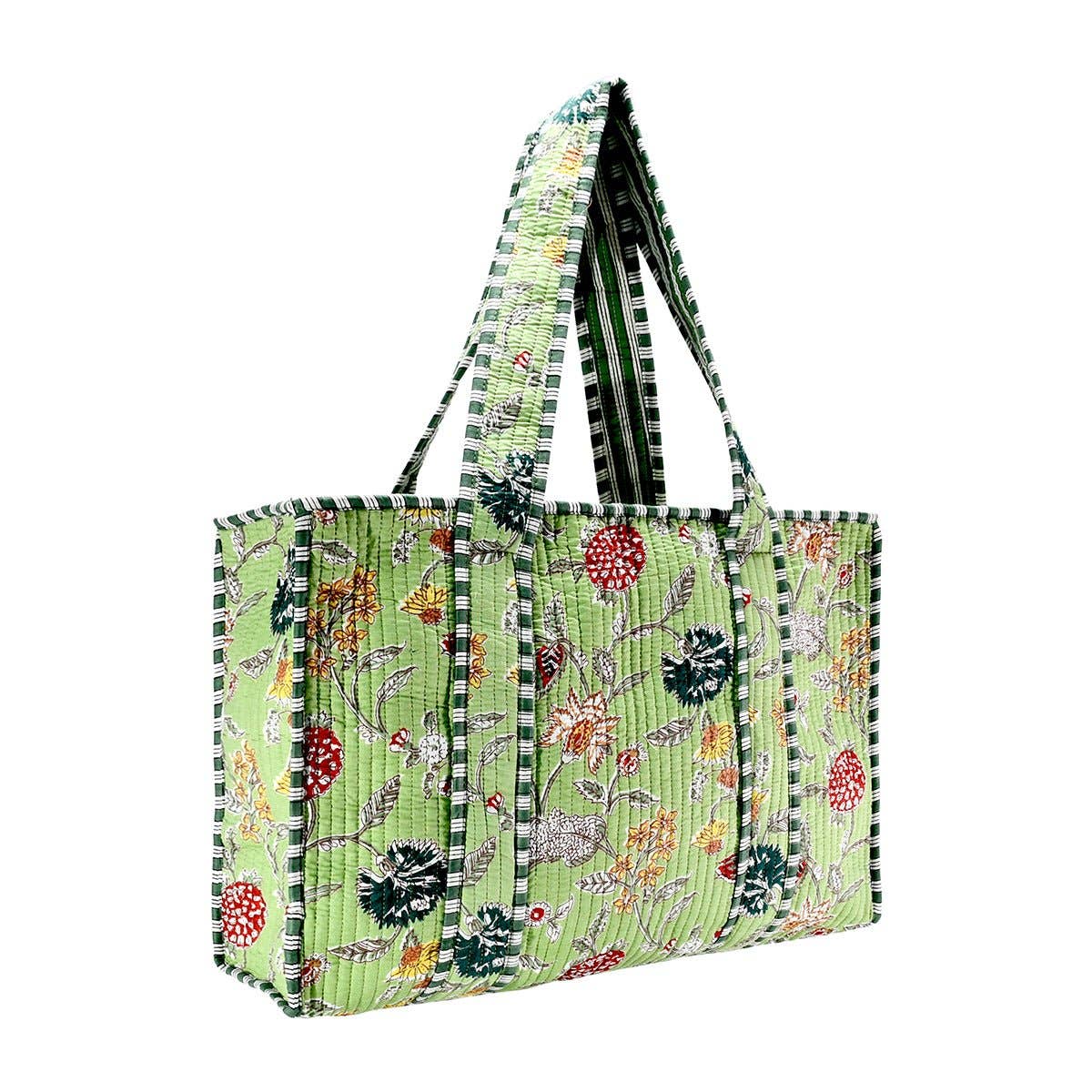 Green Wild Cotton Block Print Tote Bag- Small & Large