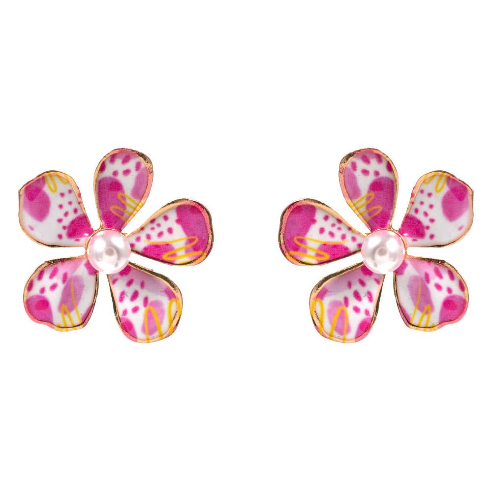 Floral Petal Pearl Center Earrings