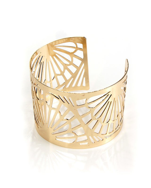 Gold Toned Sunburst Filigree Cuff Bracelet