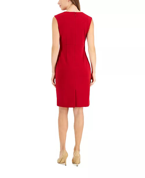 Women's Red Sleeveless Split-Neck Sheath Dress
