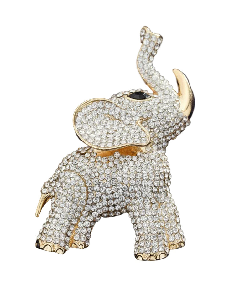 Rhinestone Embellished Elephant Trunk Up Brooch