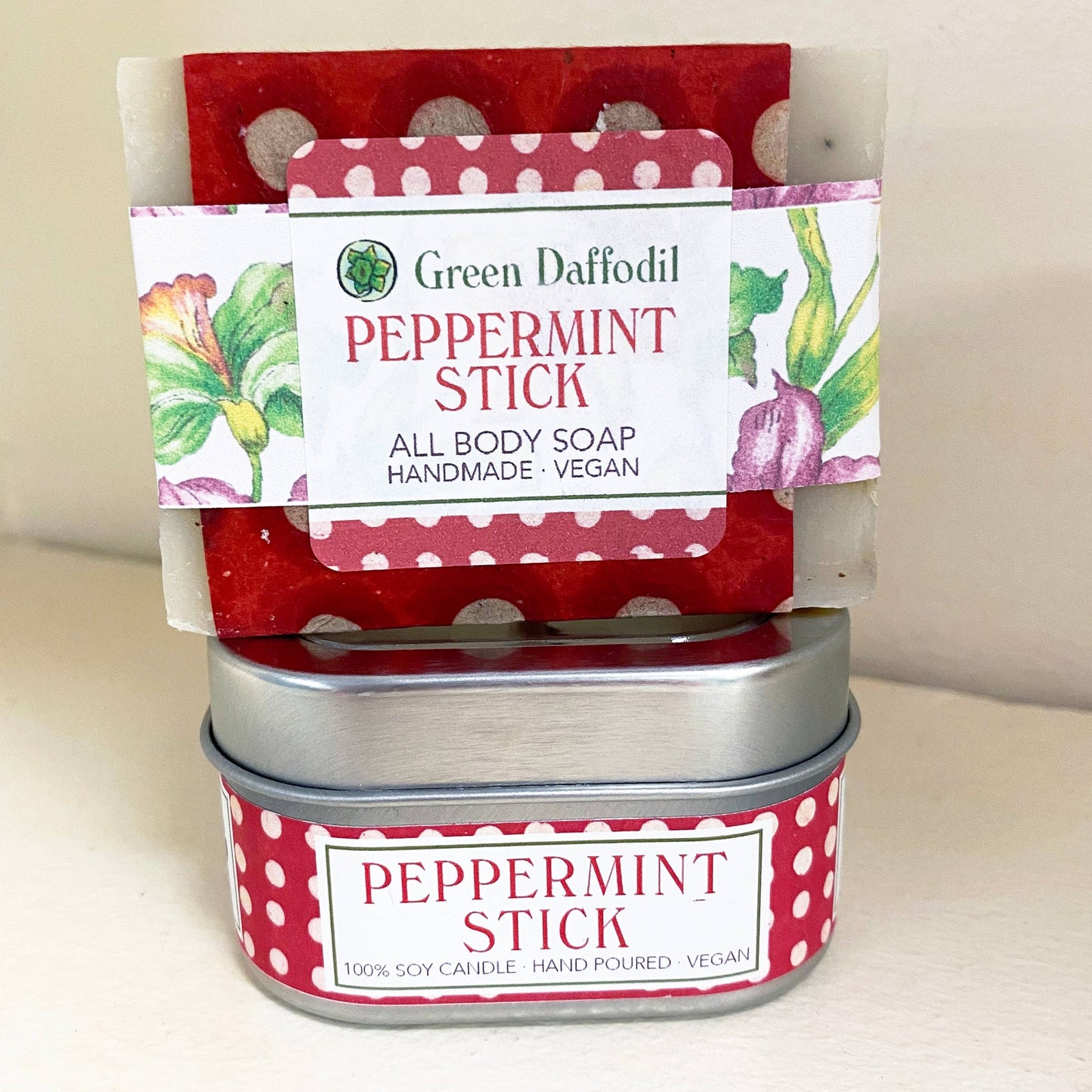 Peppermint Stick Candle & Soap Holiday Gift Set