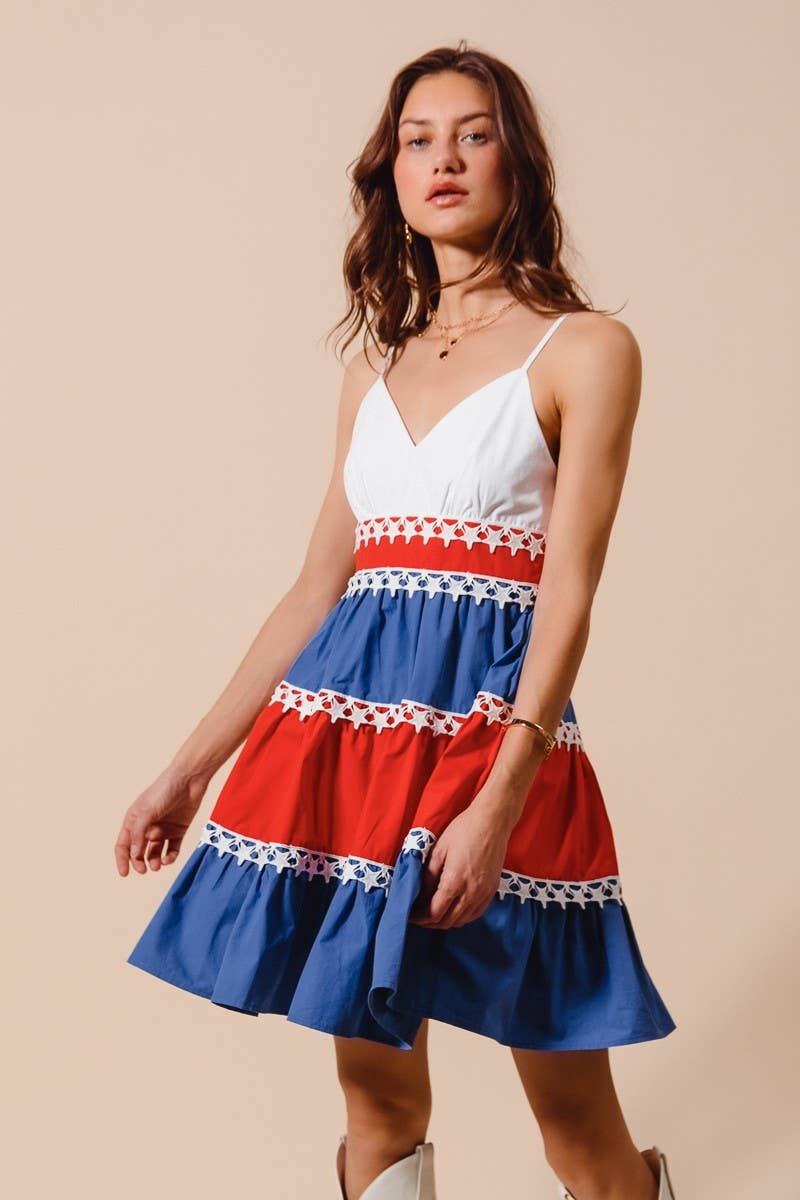 Fourth Of July Color Block Tiered Dress