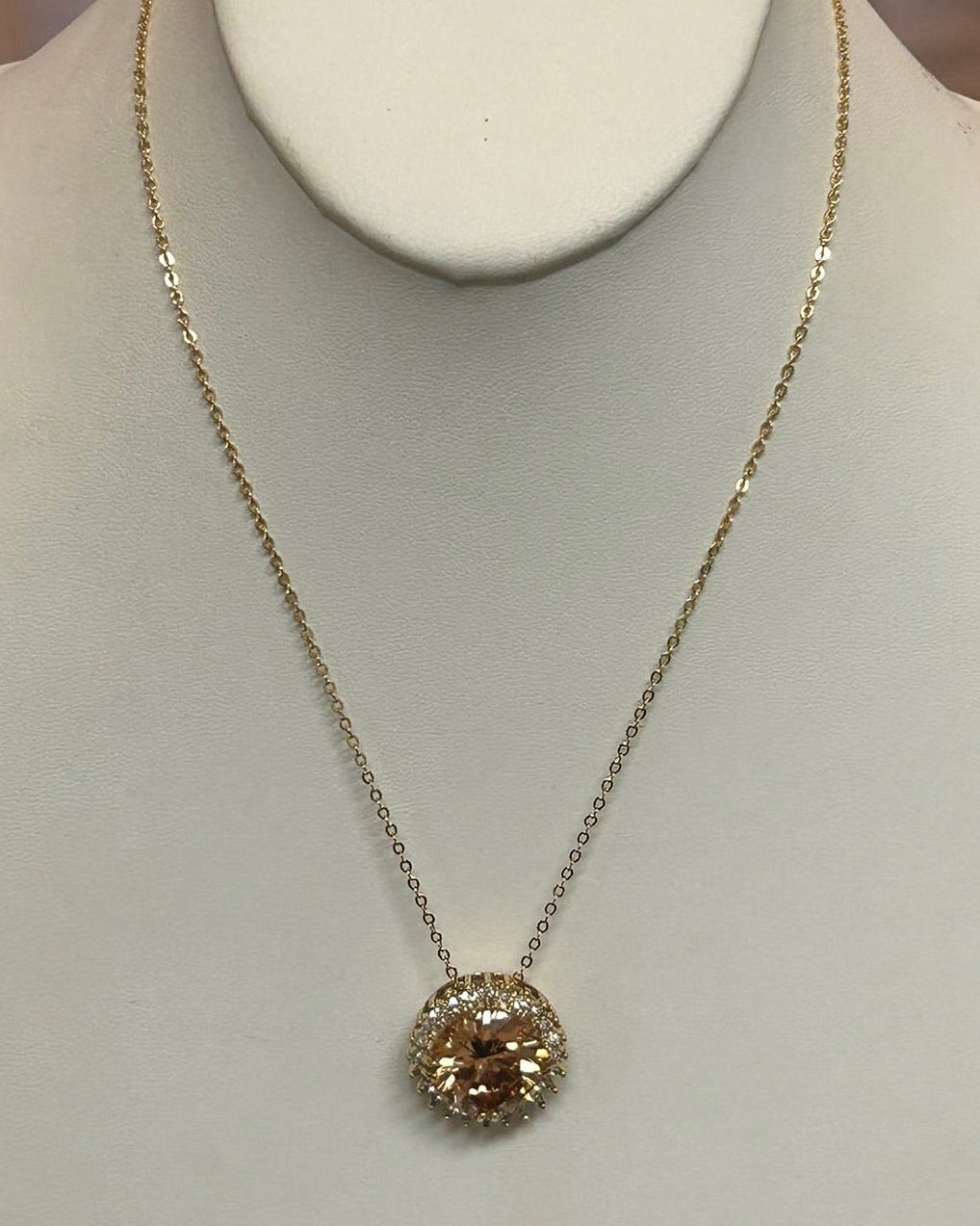 Champagne Halo CZ Solitaire Pendant Necklace