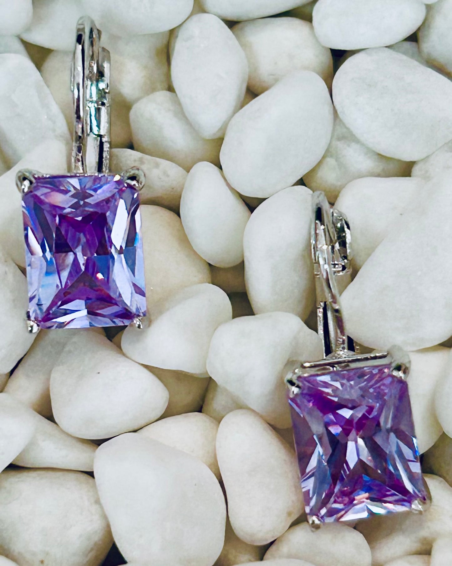 Vintage Lavender Radiant-Cut Leverback Earrings