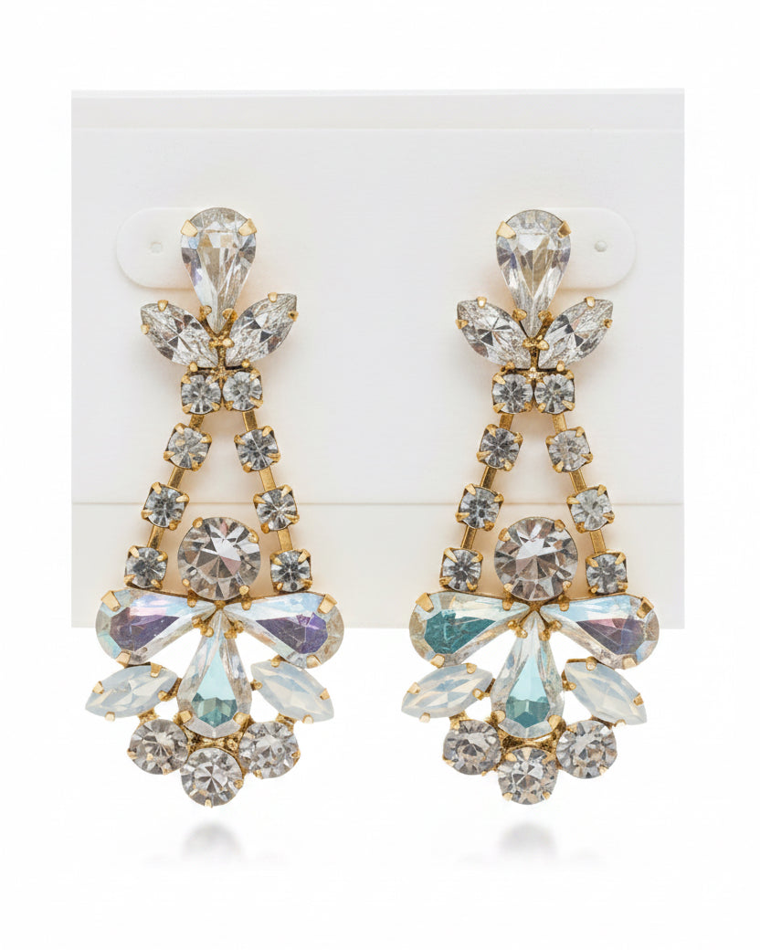 Vintage Aurora Borealis Crystal Chandelier Earrings