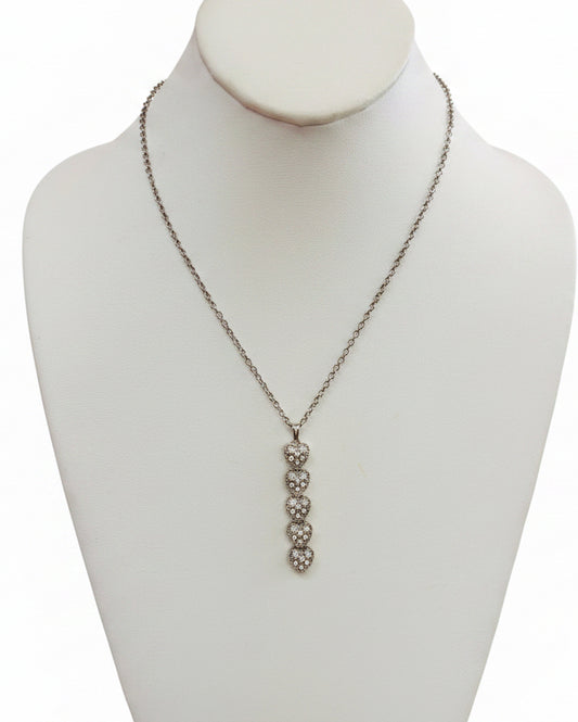 Cascading Pavé Heart Linear Pendant Necklace