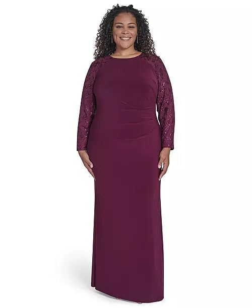 Jessica Howard Plus Size Raglan Sleeve Combo Gown
