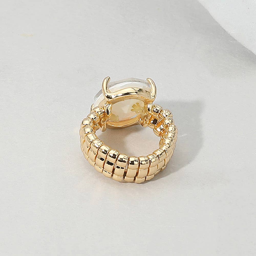 Faceted Oval Stone Cluster Stretch Ring