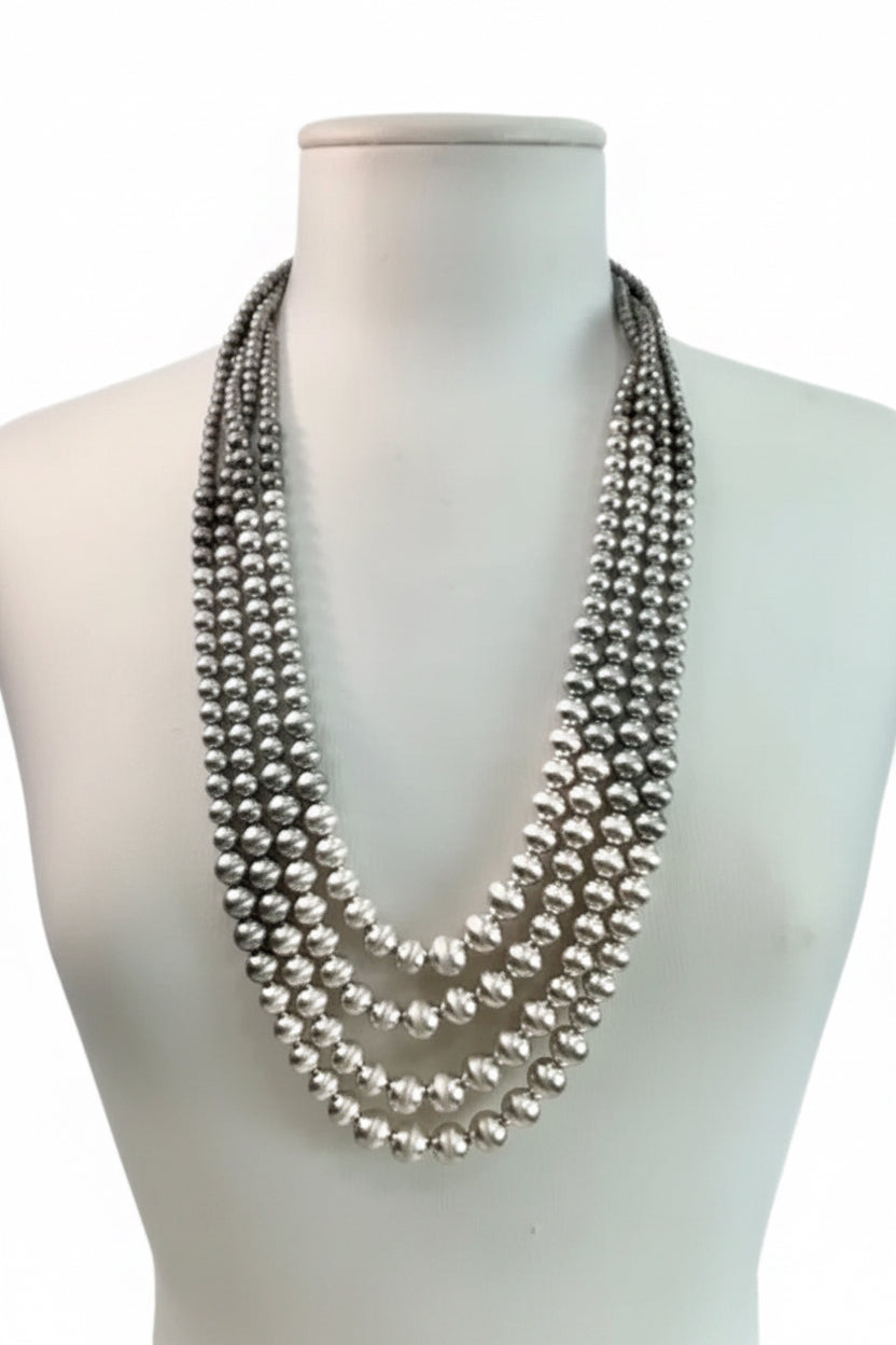 Vintage-Inspired Multi-Strand Metallic Bead Statement Necklace