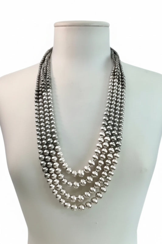 Vintage-Inspired Multi-Strand Metallic Bead Statement Necklace