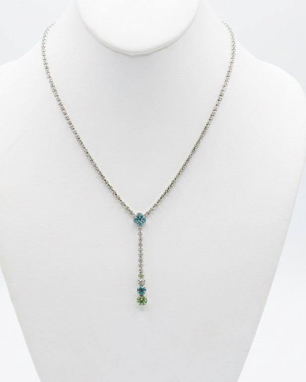 Vintage Deadstock Aqua & Peridot Rhinestone Y-Necklace