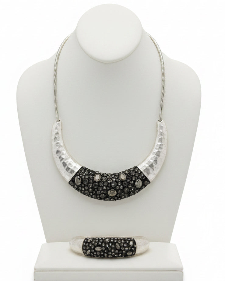 Vintage Smoky Quartz Pavé Crescent Necklace & Bracelet Set