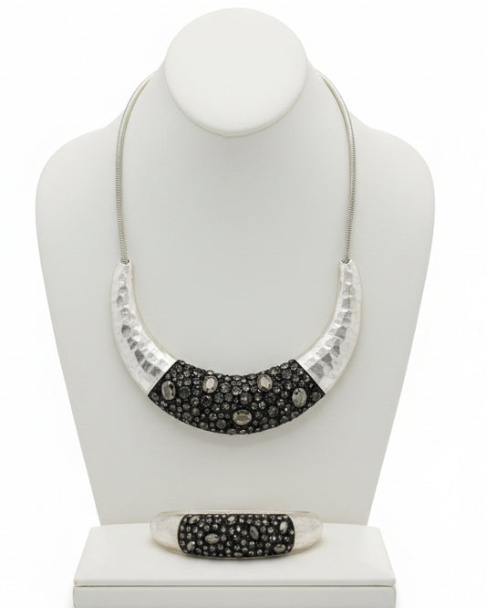 Vintage Smoky Quartz Pavé Crescent Necklace & Bracelet Set