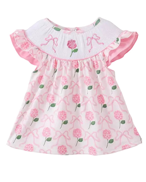 Pink Bow Hydrangea Smocked Bloomer Set