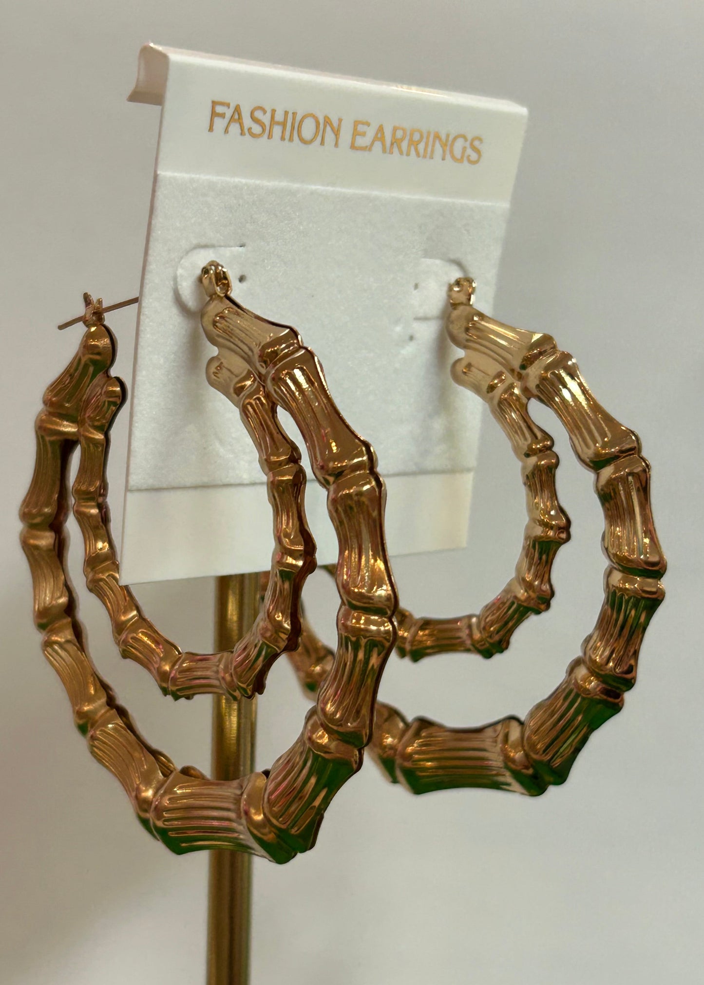 Chunky Gold Bamboo Hoop Earrings