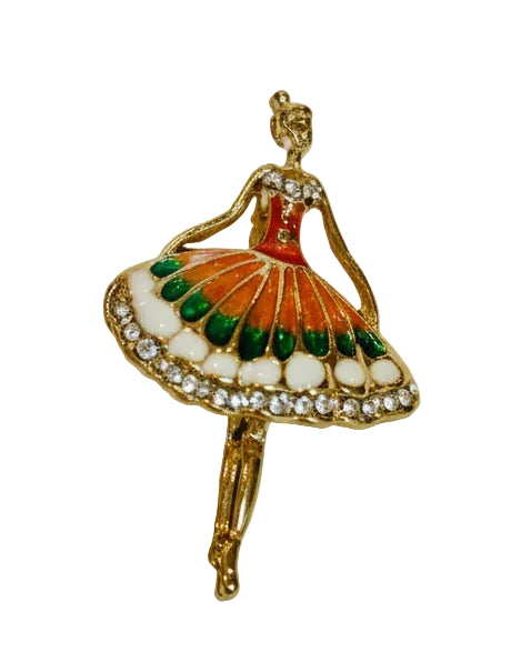 Vintage Mid-Century Enamel & Rhinestone Ballerina Brooch
