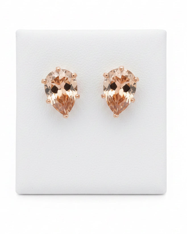 Amber CZ Teardrop Solitaire Studs