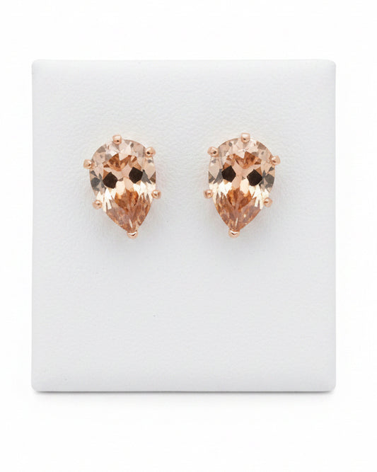 Amber CZ Teardrop Solitaire Studs