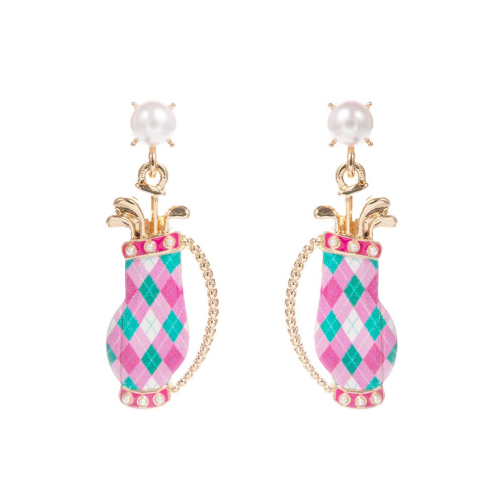 Golf Bag Charm Drop Dangle Earrings