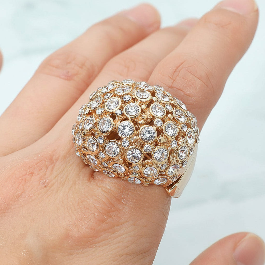 Rhinestone Paved Dome Stretch Statement Rings