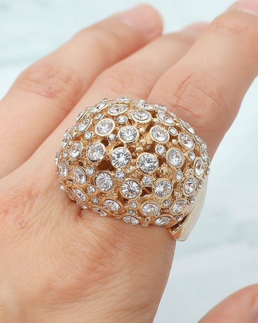 Rhinestone Paved Dome Stretch Statement Rings