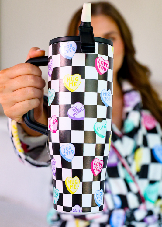 Checkered Conversation Hearts Sleek Tumbler