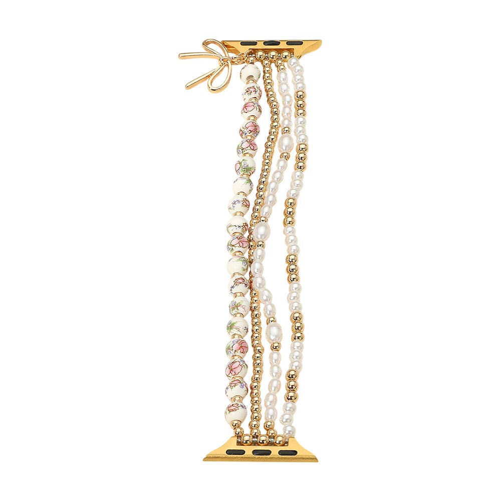 Floral Ceramic Pearl Beaded Multi Layered Apple Watch Band