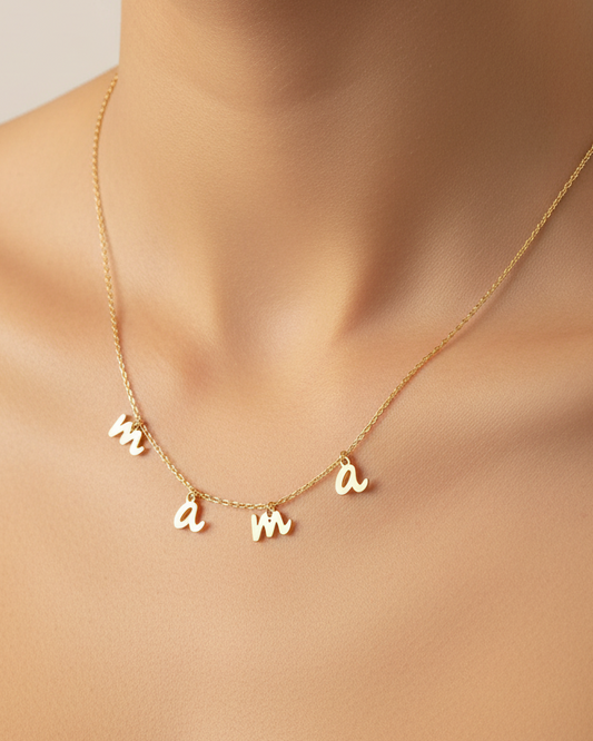18K Script MAMA Charm Station Necklace