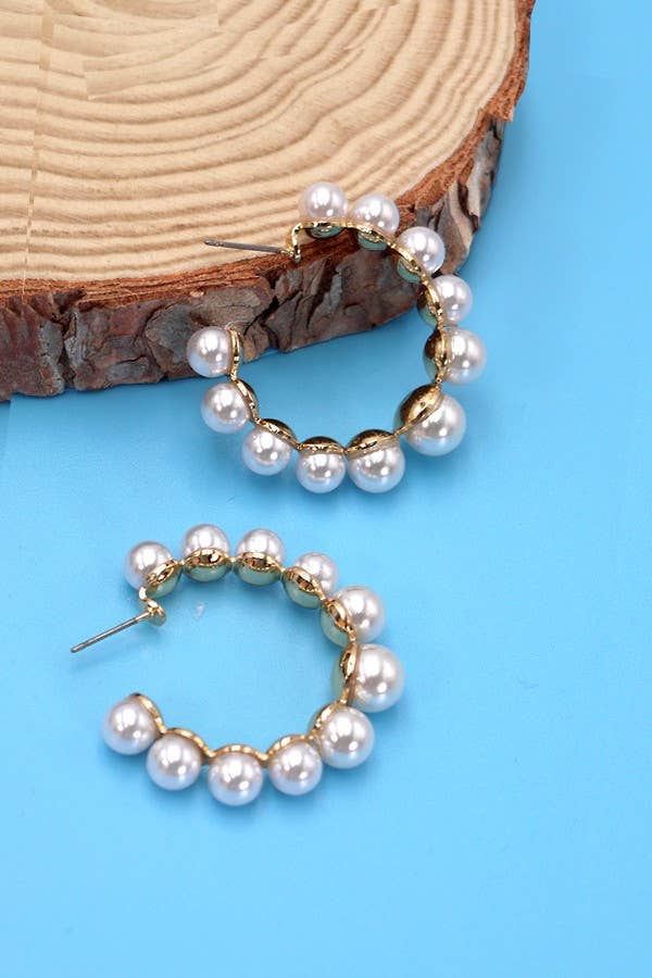 Ivory Pearl Gold Hoop Earrings