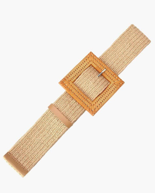 Bohemian Straw Square Pin Buckle Belt