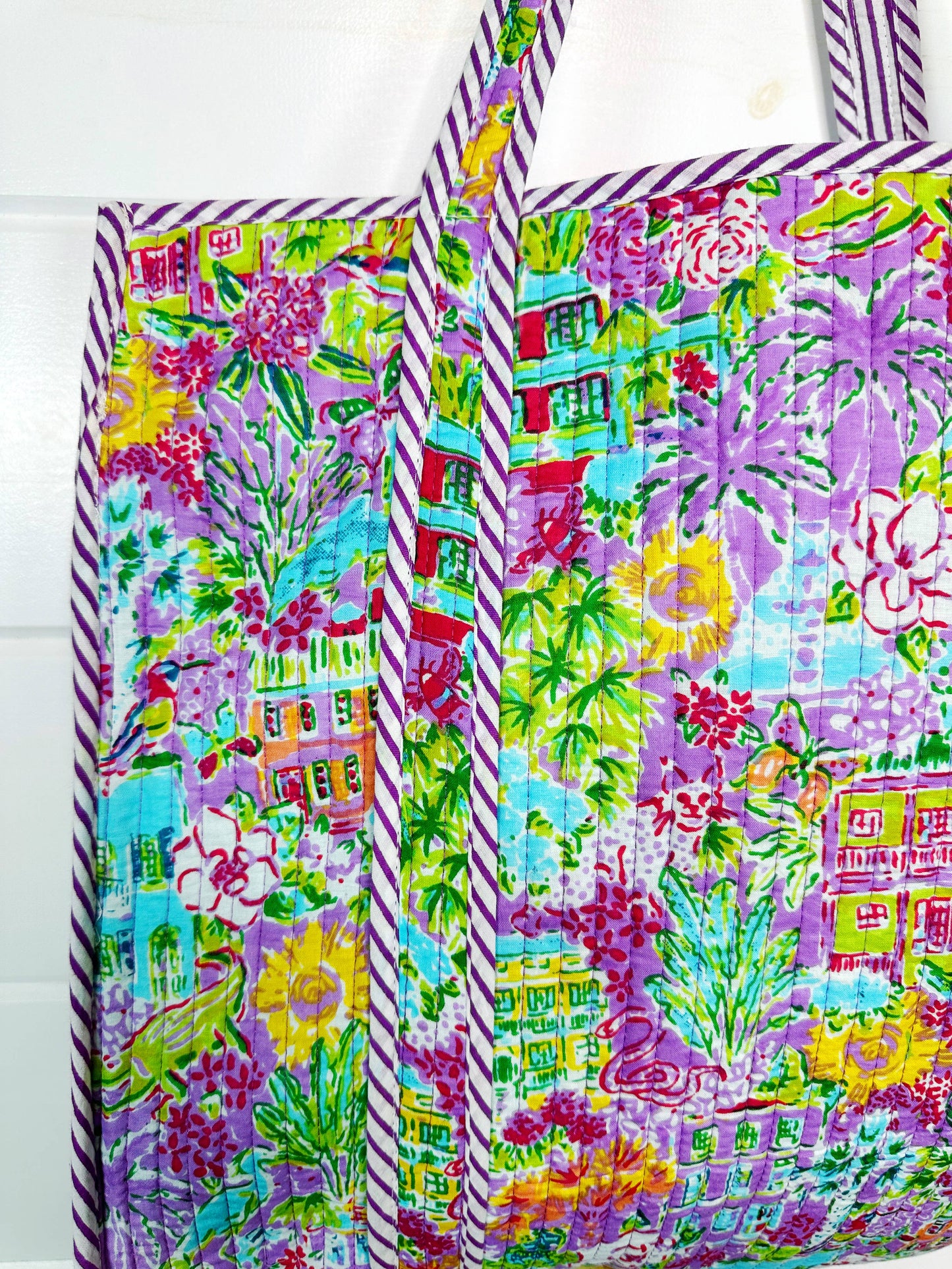 Southern Town Print Reversible Quilted Tote