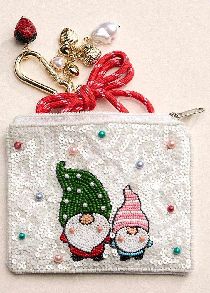 Holiday Gnomes Seed Beaded Mini Pouch Bag