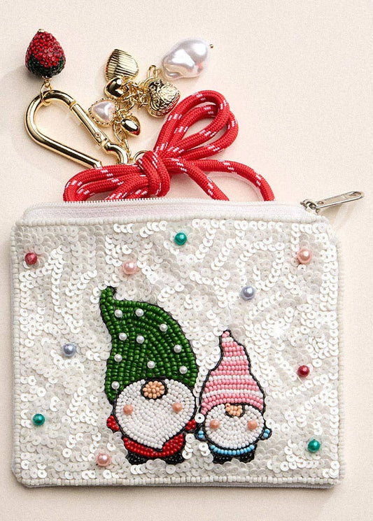 Holiday Gnomes Seed Beaded Mini Pouch Bag
