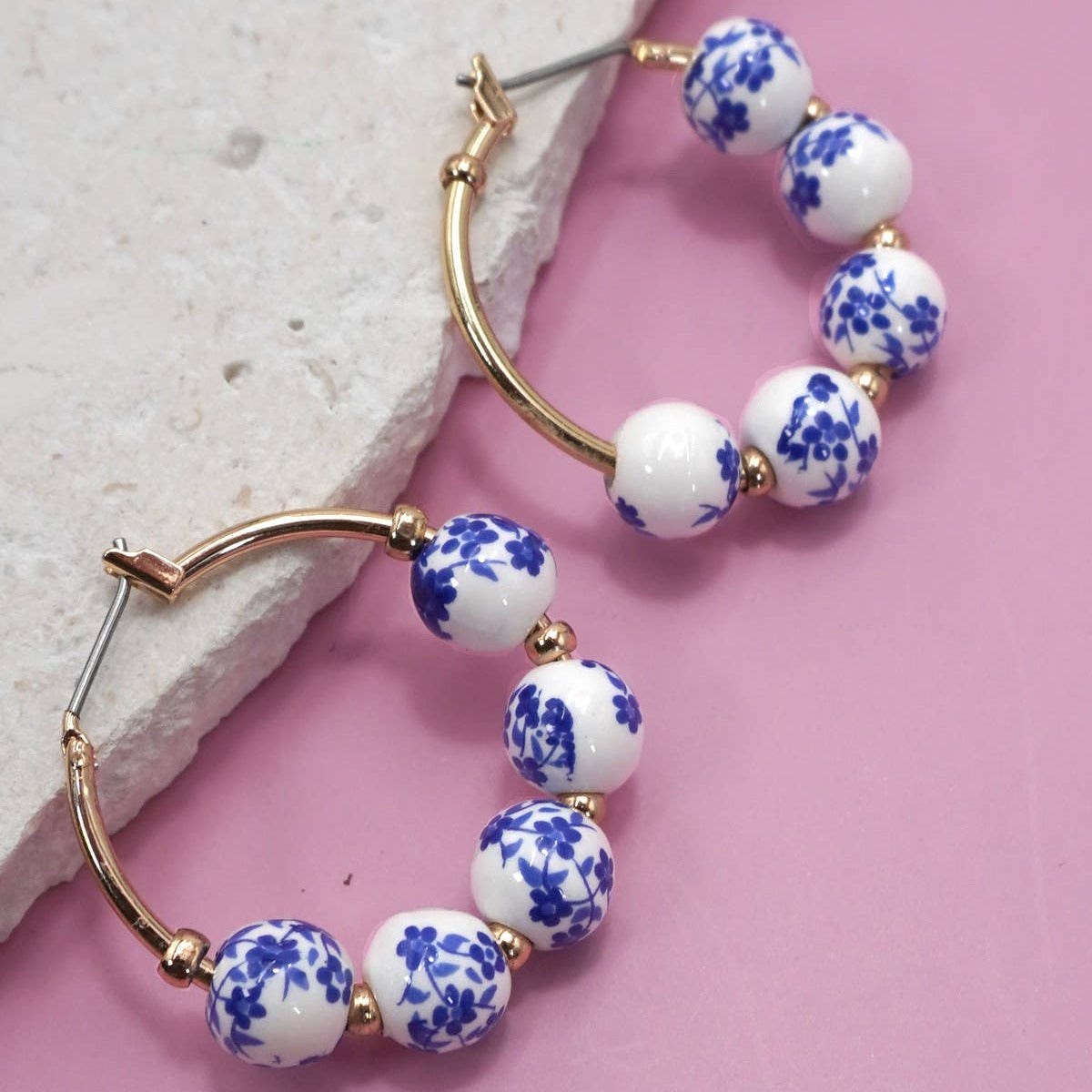 Blue Ceramic Porceain Hoop Earrings