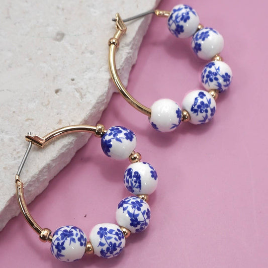 Blue Ceramic Porceain Hoop Earrings