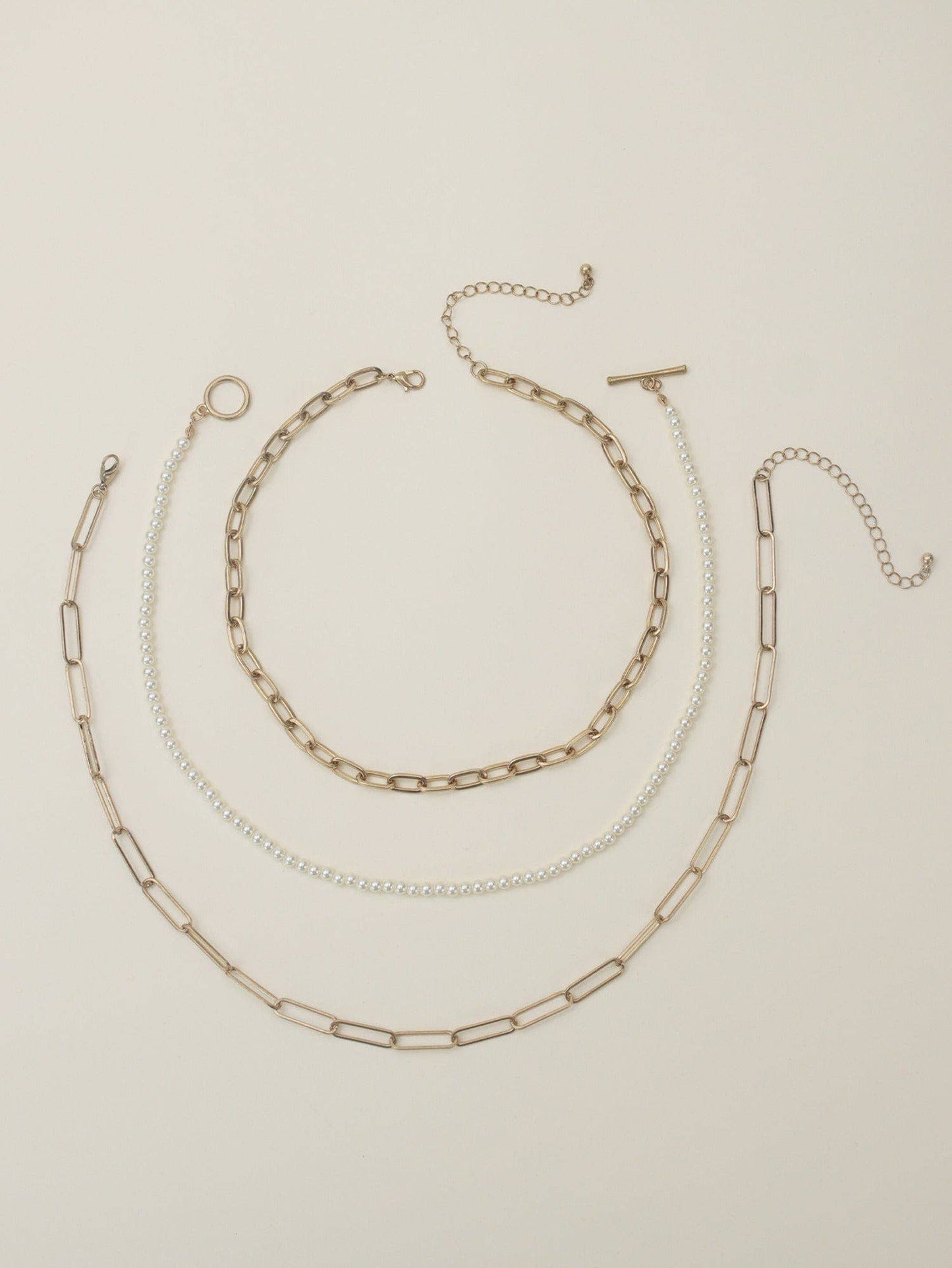 Multi Pearl Toggle Chain Necklace Set