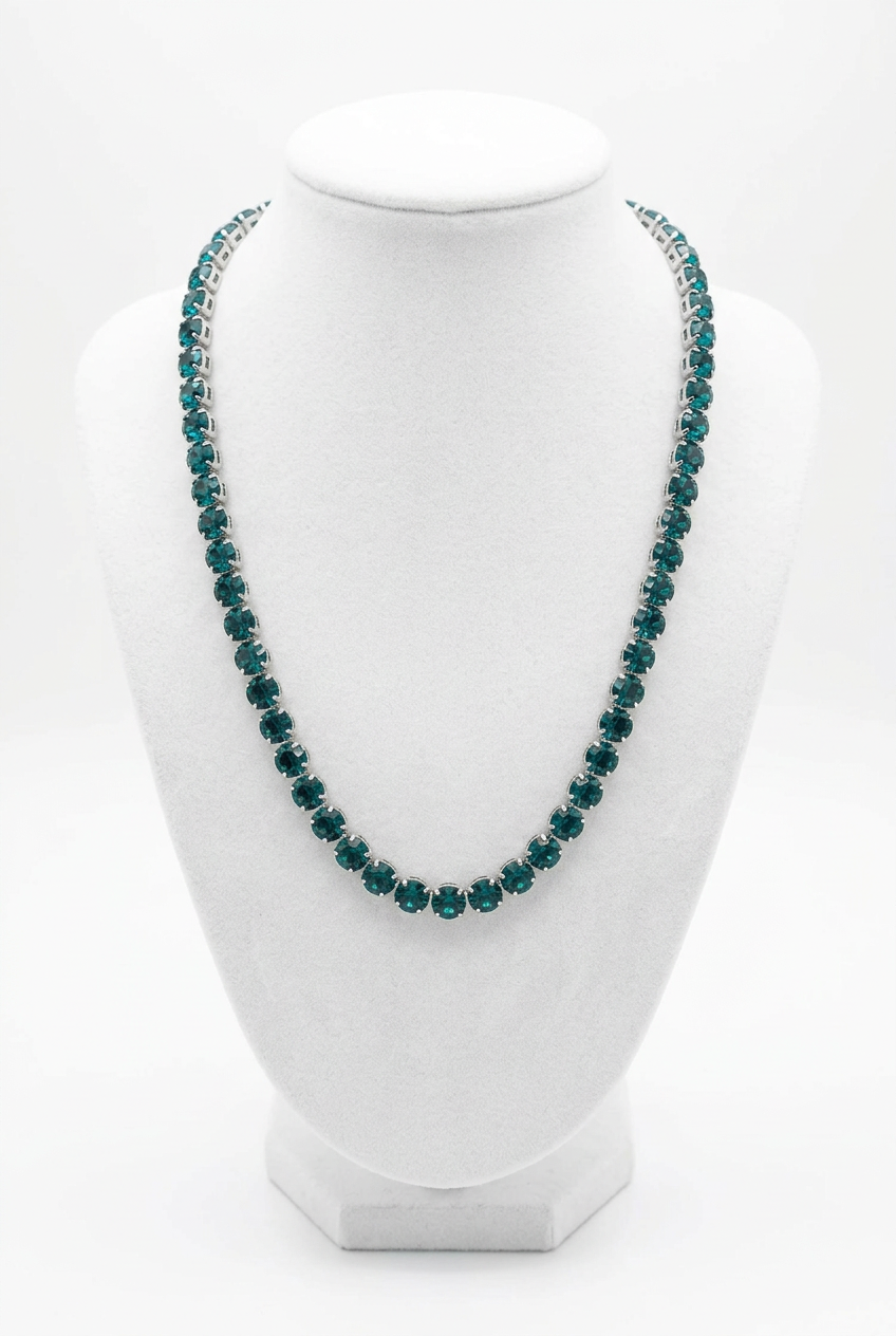 Vintage Deadstock Midnight Blue Rhinestone Tennis Riviera Necklace