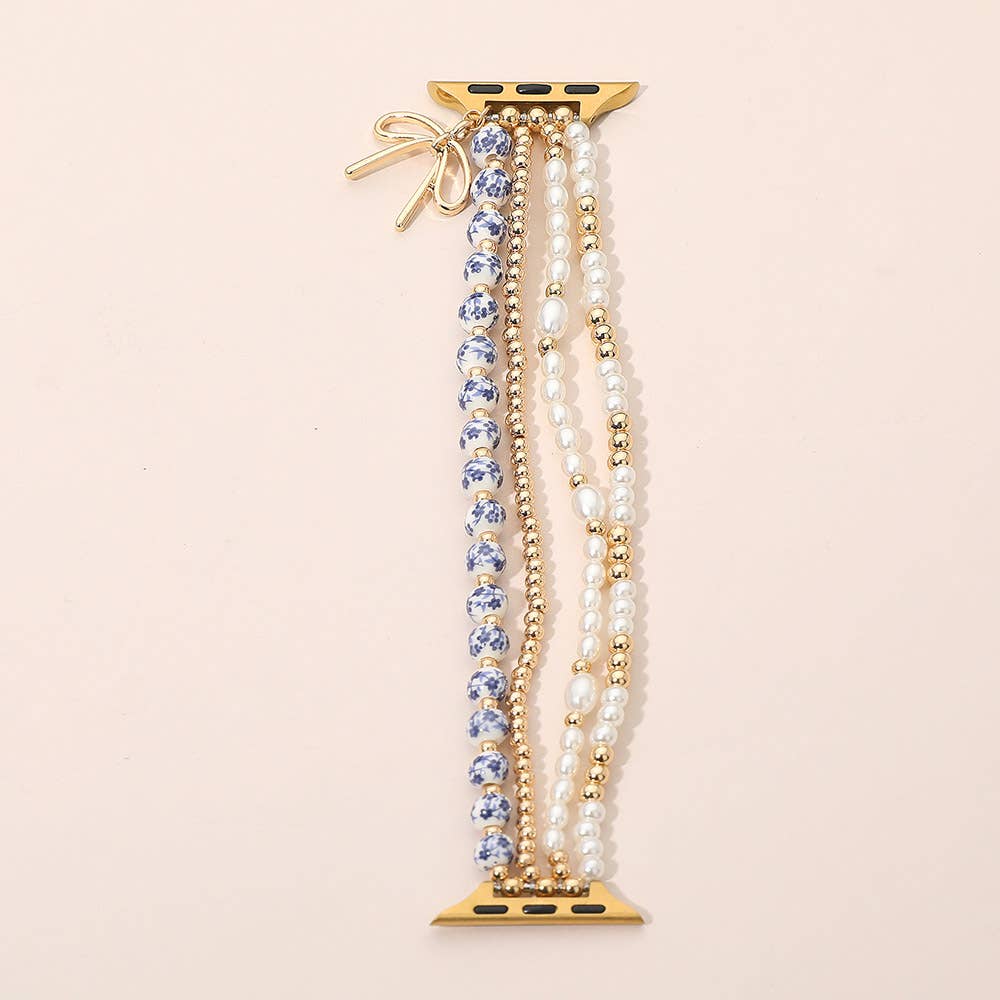 Bow Charm Beaded Layered Watch Band