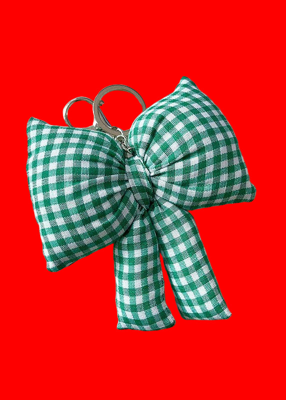 Green Gingham Bow Keychain Purse Charm