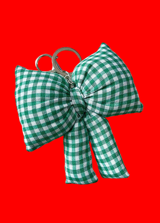 Green Gingham Bow Keychain Purse Charm