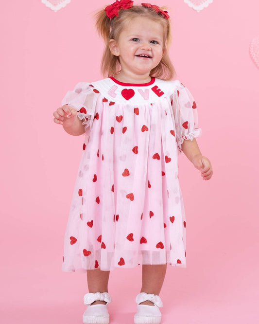 Love Letters Puff Sleeve Smocked Tulle Dress