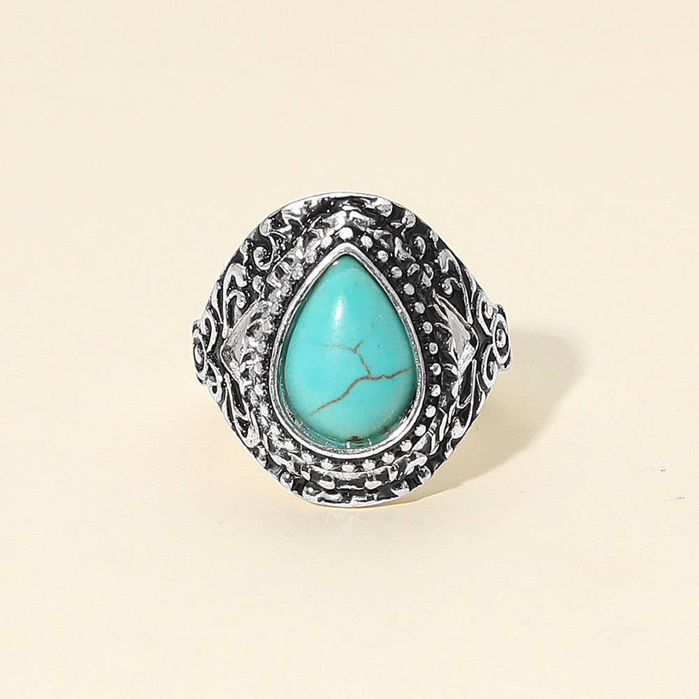 Western Teardrop Stone Statement Stretch Ring