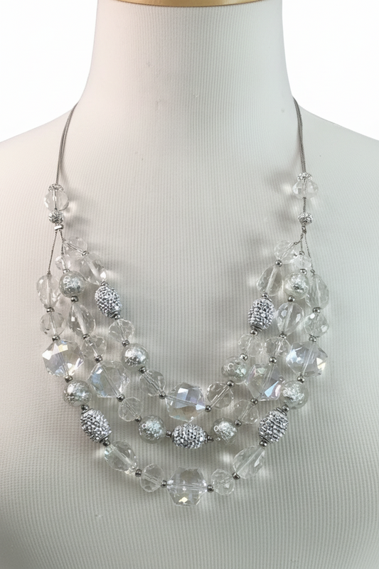 Vintage Deadstock Radiant Multi-Strand Crystal Accord Waterfall Statement Necklace